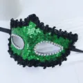Maschera mezza faccia con paillettes verdi bordo nero e strass per feste di Halloween. - Maschera Semplice con Paillettes (Verde)