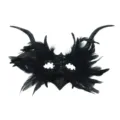 Gotische schwarze Feder Halbgesicht Maske mit Hörnern für Halloween Party Requisite - Schwarz