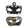 Ensemble de Masques Vénitiens Noir Or Demi-Visage Mascarade Fête Halloween Accessoire - Couronne Peinte et Tête Plate Sculptée Noir