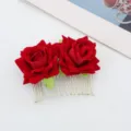 Rote Rosen Haarkamm für Frauen Metall Blume Haarschmuck Party Abschlussball Haarspange - Rot