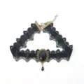 Gothic black lace choker necklace with vintage gemstone pendant and adjustable chain for women. - Black