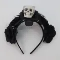 Halloween gothic black rose skull headband for spooky party dress up costume props - Simulated Hand Bone Skull Headband (Black) / Black