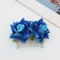 Blaue Stoff Rosenblüte Haarkamm Braut Party elegante florale Haaraccessoires für Damen - Blau