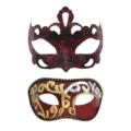 Ensemble de masques de venise pour halloween, accessoires élégants pour fête et bal masqué. - Couronne Peinte et Tête Plate Sculptée Rouge