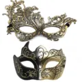 Maskerade spitze halbgesicht maske gold schwarz set für kostüm fasching party ball requisiten - Phönix Mehrhorn Set - Gold Schwarz