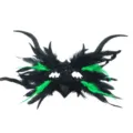 Gothic schwarze Halbgesicht Maske mit grünen Federn und Hörnern für Party Halloween Kostüm. - Schwarzgrün