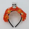 Halloween skull flower headband dark style party hair hoop costume accessory festival dress up - Simulated Hand Bone Skull Headband (Orange) / Orange