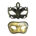Ensemble de masques vénitiens exquis pour bal masqué, idéal pour les costumes d'Halloween. - Couronne Peinte et Tête Plate Sculptée Or
