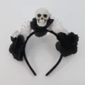 Halloween Skull Flower Headband Gothic Dark Style Rose Skeleton Hand Hair Hoops Party Cosplay Costume Props - Simulated Hand Bone Skull Headband (Black & White) / Black and White