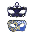 Set de masque venitien demi visage pour fete costumee d'Halloween bal masque accessoire. - Couronne Peinte et Tête Plate Sculptée Bleu