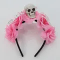 Halloween pink rose skull headband gothic hair hoop party cosplay costume spooky headpiece - Simulated Hand Bone Skull Headband (Pink) / Pink