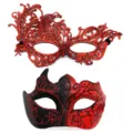Rote spitze und schwarz rote masken set für halloween party verkleidung und karneval. - Phönix Mehrhorn Set - Rot Schwarz