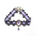 Gothic purple gemstone lace choker necklace, elegant vintage style party costume jewelry. - Purple