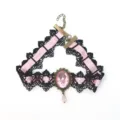 Gothic pink lace gemstone choker necklace variant style, vintage black lace accessory for party. - Pink