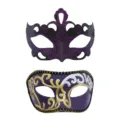 Halloween bal masqué demi visage masque ensemble, violet et noir paillettes fête masque yeux. - Couronne Peinte et Tête Plate Sculptée Violet