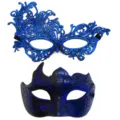 Masken Set, blaue Spitzen Maske und schwarze Glitzer Maske für Karneval Party Kostüm. - Phönix Mehrhorn Set - Blau Schwarz