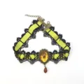 Gothic black lace choker necklace with yellow gem pendant for women banquet party costume jewelry - Yellow
