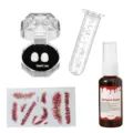 Halloween vampire fangs fake teeth set with fake blood plasma and scar tattoo stickers props. - Boxed 11mm Fangs Set