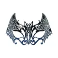 Black metal bat masquerade mask with sparkling rhinestones for party costume and events. - Rhinestone Iron Bat - Black Blue