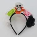 Halloween skull flower headband with colorful roses and skeleton hands for party decor. - Colorful