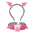 Gothic Lolita pink bat wing headband and fishnet choker set for Halloween party dress up. - Devil Set - Pink