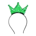 Green sequin crown headband for kids party, sparkly hair accessory costume decor. - Green