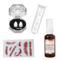 Halloween vampire costume prop set fake fangs scar tattoos and horror plasma blood bottle. - Boxed 13mm Fangs Set