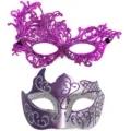 Spitzen Maske Maskerade Glitzer Party Augenmaske für Damen Herren Kostüm Zubehör - Phönix Mehrhorn Set - Lila