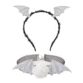Halloween gothic bat wings headband and fishnet choker set with white rose for party. - Devil Set - Silver