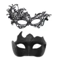 Schwarze Spitzen und geformte Masken Set für Party Kostümball und Bühnenrequisiten. - Phönix Mehrhorn Set - Dünn Schwarz