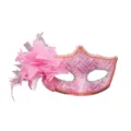 Rosa Maskenballmaske mit glitzernden Pailletten, Seitenfederblume und elegantem Party-Design. - Seitenblumenmaske - Rosa