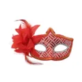 Rote Pailletten Maskerade Maske mit seitlicher Blumenfeder für Party, Tanz und Festival. - Seitenblumenmaske - Rot