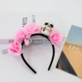 Halloween rosa Rosen Blumen Haarreif mit Totenkopf Haarschmuck für Party Kostüm Cosplay - Skelett Simulierte Rose Stirnband - Rosa