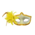 Venezianische Maske für Damen, Glitzer Halbgesicht Maske mit gelber Blume und Federn. - Seitenblumenmaske - Gelb