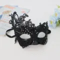 Black lace masquerade mask with rhinestones, half face Halloween party costume prop for women. - Phoenix Design / Black