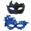 Masken Set, blaue Spitze und schwarze Glitzer Halbgesicht Masken fuer Karneval Party Kostuem. - Phönix Mehrhorn Set - Einäugig Blau