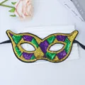 Pailetten masker in groen paars goud, perfect voor Mardi Gras en feestelijke verkleedpartijen. - Carnaval Driekleuren Masker Stijl 3