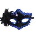 Blaue Pailletten Maskerade Maske mit schwarzer Seitenblume fuer Halloween Party Performance. - Pailletten Seitliche Blume Maske (Schwarz Blau)