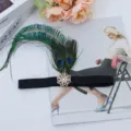 Fascia Piuma di Pavone 1920 Stras Elastica per Capelli Copricapo Carnevale Vintage - Stile Petalo