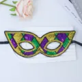 Glitterende Mardi Gras masker met paarse, groene en gouden pailletten voor feestjes. - Carnaval Driekleuren Masker Stijl 4