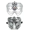 Silberne Masken Set, Venedig Stil Halbgesicht Maskerade Party Requisiten für Damen. - Hohl Quaste Maskenkombination - Silber