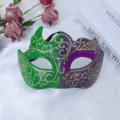 Mardi Gras Masquerade Half Gezicht Masker Groen Paars Glitter Feest Kostuum Decoratieve - Carnaval Hoorn Masker - Groen Paars