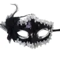 Black and silver masquerade mask with feather and sequins for party event, stylish variant. - Sequin Side Flower Mask (Black Silver)
