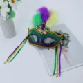 Máscara de carnaval para mujer, verde y morado pluma lentejuelas borla princesa máscara fiesta. - Flecha Tipo B