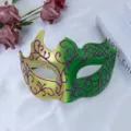 Carnaval masker groen en goud met glitter, feestmasker oogmasker voor verkleedpartij. - Carnaval Hoorn Masker - Goud Groen