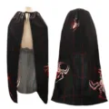 Halloween cosplay vampire cape with red spider web print, gothic black horror costume cloak. - Robe / Black Base Red Web Blood Spider Style