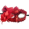 Red Sequin Masquerade Mask Side Flower Women Party Performance Half Face Plastic Eyemask - Sequin Side Flower Mask (Red)