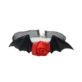 Halloween goth black lace choker necklace with red satin rose and bat wings jewelry. - Devil Necklace - Black