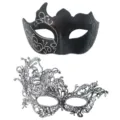Schwarze und silberne Masken Set für Karneval Maskenball Kostüm Party Gesichtsmasken - Phönix Mehrhorn Set - Einäugig Silber