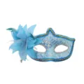 Maschera di carnevale blu con paillettes, fiore laterale e piume per festa donna. - Maschera con Fiore Laterale - Blu